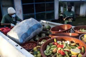 Healthy diet: The chimps tuck into about 10 tonnes of food each month. By JOHN WESSELS AFP