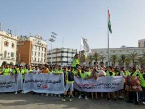 Libyans protest in Martyrs' Square in the heart of the capital Tripoli on Friday. By Mahmud TURKIA AFP