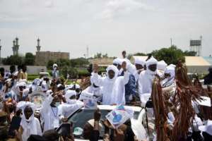 Mahamat Nouri of the Union of Forces for Democracy and Development UFDD, returned from 16 years in exile to a warm welcome from supporters. By AURELIE BAZZARA-KIBANGULA AFP