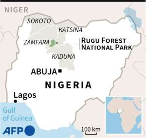Map locating Rugu Forest National Park and states in northwest Nigeria. By AFP