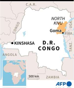 Map of DR Congo locating North Kivu province and Goma. By AFP