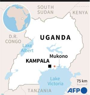 Map of Uganda locating Mukono, where a deadly fire broke out at a school for the blind. By AFP