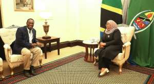 Mbowe's release was followed by a meeting hours later between him and President Samia Suluhu Hassan. By STR TANZANIAN STATE HOUSEAFPFile