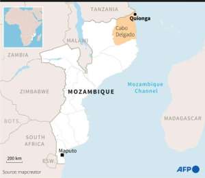 Map of Mozambique locating the province of Cabo Delgado and the city of Palma. By Kun TIAN AFP