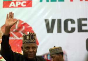 Nigerias All Progressive Congress APC ruling party Kashim Shettima salutes during a meeting to unveil him as its Vice-Presidential flagbearer in Abuja on July 20, 2022.. By Kola Sulaimon AFP