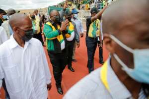 President Cyril Ramaphosa listed the challenges the country had faced over the past year. By Phill Magakoe AFP