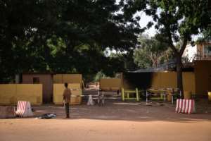 Protest aftermath: The damaged entrance to the French embassy in Ouagadougou. By Olympia DE MAISMONT AFP
