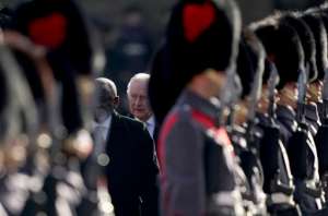 Ramaphosa and Charles inspect a Guard of Honour. By Yui Mok POOLAFP