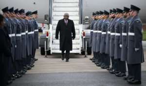 Ramaphosa was met by a military guard of honour at London Stansted Airport. By Daniel LEAL AFP