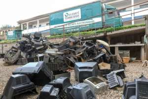 Shells of dismantled TV sets at Solidarite Technologique. Parts are sorted and cleaned, then recycled if possible -- if not, they are responsibly destroyed. By Daniel Beloumou Olomo AFP