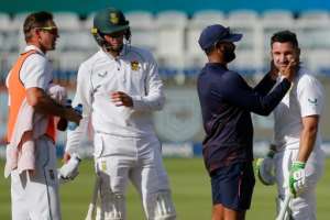 South Africa captain Dean Elgar needed medical attention after being hit during his resilient 46 not out on Wednesday. By PHILL MAGAKOE AFP