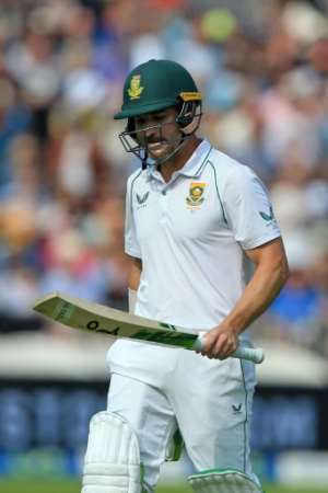 South Africa captain Dean Elgar was out for just 11 in the second innings of the second Test against England at Old Trafford. By Lindsey Parnaby AFP