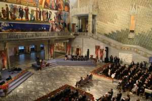 The ceremony took place at the Oslo city hall, with Abiy denouncing the evangelists of hate and division who he said are wreaking havoc in our society. By Fredrik VARFJELL AFP