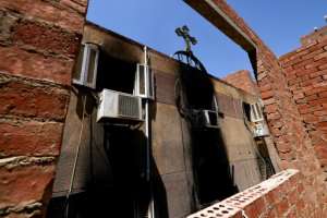 The charred Abu Sifin church located in the densely populated Imbaba neighbourhood west of the Nile river. By Khaled DESOUKI AFP