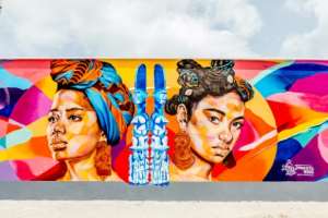 The mural depicts Benin's history and culture. By YANICK FOLLY AFP