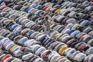 Thousands of worshippers gathered inside the stadium for the Eid al-Fitr prayers. By Amanuel Sileshi AFP