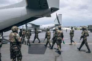 Two planes carrying about 100 Kenyan troops touched down in Goma airport on Saturday. By ALEXIS HUGUET AFP
