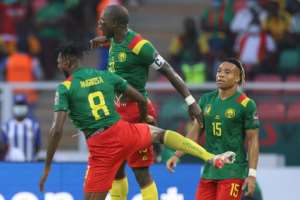 Vincent Aboubakar C celebrates scoring his and Cameroon's second goal against Burkina Faso. By Kenzo Tribouillard AFP