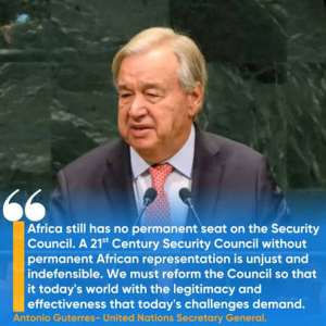 United Nation Sec Gen at the just-concluded 81st UNGA agitating for Africas presence at UN Security Council Image Source: Switch Media
