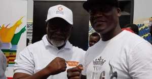 Former two-division boxing world champion Azumah Nelson and promoter Lawrence Nyanyo Nmai