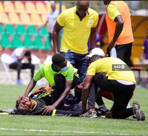 SAD: Tema Youth goalkeeper suffers horrific leg injury in Division One League Super Cup game Video