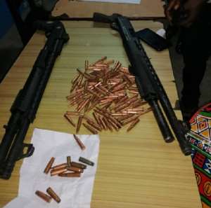 The two pump action guns and 100 rounds of live AK47 ammunition retrieved