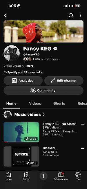 Ghanaian Musician Fansy KEG Earns YouTube Official Artist Verification, Hits 1.48K Subscribers