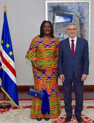 Ambassador Mrs Gloria Poku, President Jorge Carlos Fonseca of Cape Verde at the Presidential Palace in Praia