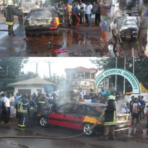 Panic As Fire Guts Taxi; 3 Escape Death Narrowly