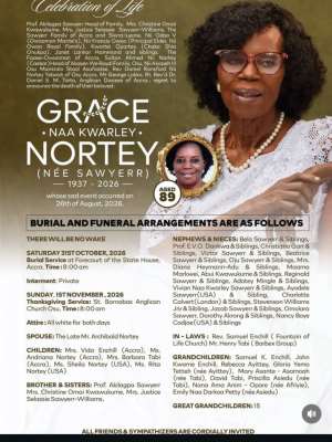 Grace Nortey to be laid to rest on October 31