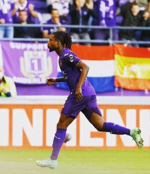 Ghanas Majeed Ashimeru excited after scoring first goal of the season for Anderlecht