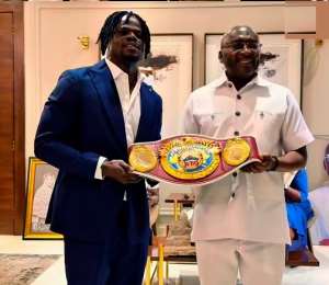 Freezy Macbones presents WBO Africa title to Bawumia on 63rd birthday