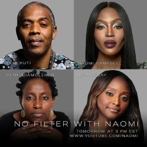 British International Superstar, Naomi Campbell In Endsars Conversation With Femi Kuti, Isha Sesay, Yemi Adamolekun On 'no Filter With Naomi'.