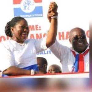 Madam Patricia Appiagyei, MP for Asokwa with her hands raised by Nana Addo Dankwa Akufo Addo during the 2016 campaign