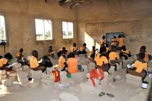Cement Blocks Used As Tables At Abalato Primary