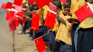 African children holding the flag of China