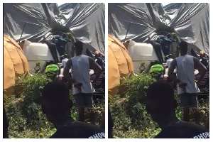 VIDEO: Truck driver survives after heavy load crushes vehicle in Abura Dunkwa