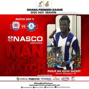 Olympics defender Philip Sackey bags MoTM award after impressive displays in win against Inter Allies