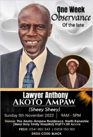 Family, mourners mark Lawyer Akoto Ampaws one week rememberance