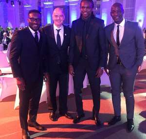 Anthony Baffoe Meets Infantino, Okocha And Kanu At Pre-World Cup Draw Dinner