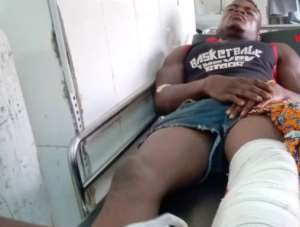 The victim lying in an ambulance to Korle-Bu