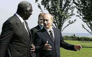 John Kufuor, a leading NPP member and then President with Vladimir Putin at the 33rd G8 summit held 6-8 June, 2007 at Kempinski Grand Hotel in Moscow.
