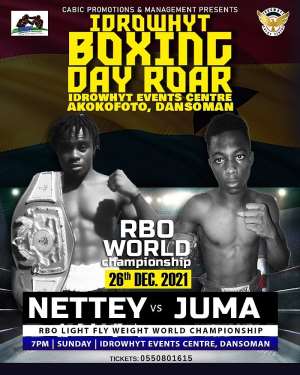 Joseph Akai Nettey clashes with Juma Islam Sule for RBO light-flyweight title at Idrowhyt Events Center