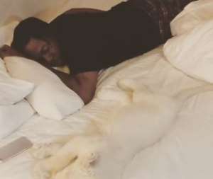 Singer, Runtown Enjoys Cool Sleep with his Lion