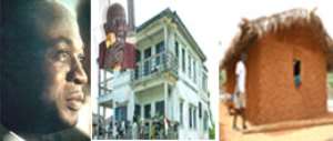The house where Nkrumah was born, right: Nkrumah’s dilapidated house. Inset: Eduku Arizi, cousin of Dr. Kwame Nkrumah