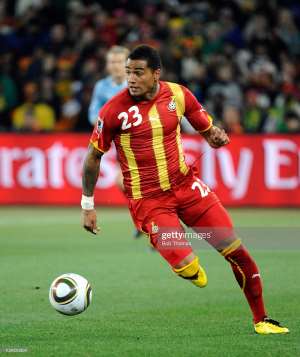 JOHANNESBURG, SOUTH AFRICA - JULY 02: Kevin-Prince Boateng of Ghana in action during the 2010 FIFA World Cup South Africa Quarter Final match between Uruguay and Ghana at the Soccer City stadium on July 2, 2010 in Johannesburg, South Africa. The match ended 1-1 after extra-time. Uruguay won 4-2 on penalties. Photo by Bob Thomas Sports Photography via Getty Images