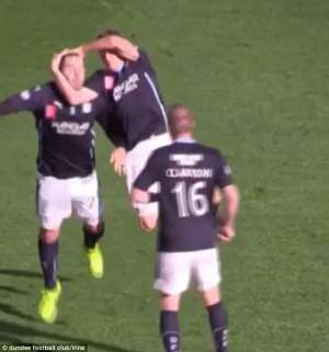 RKO goal style: Footballers celebrate goal with wrestling move