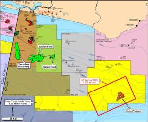 Map of Ghana offshore oil fields including Jubilee and Dzata