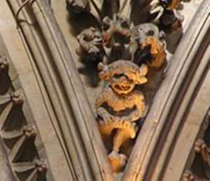 Close-up image of the Lincoln Imp at the Medieval Cathedral of Lincoln, England. source - Wikipedia