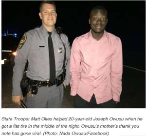 Police Officer Who Lends A Helping Hand To Ghanaian Joseph Owusu Goes Viral In USA
